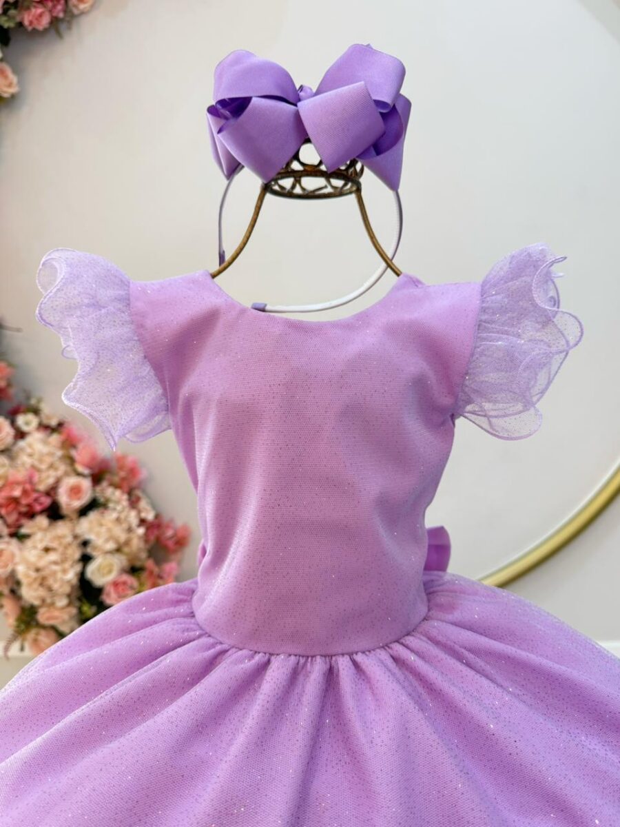Vestido Infantil Lilás com Glitter Daminha Festa