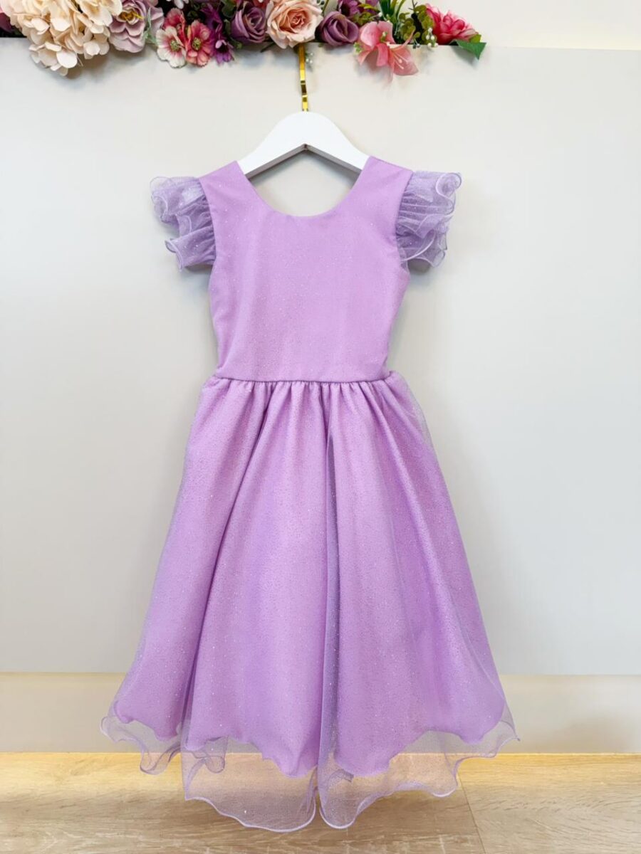 Vestido Infantil Lilás com Glitter Daminha Festa