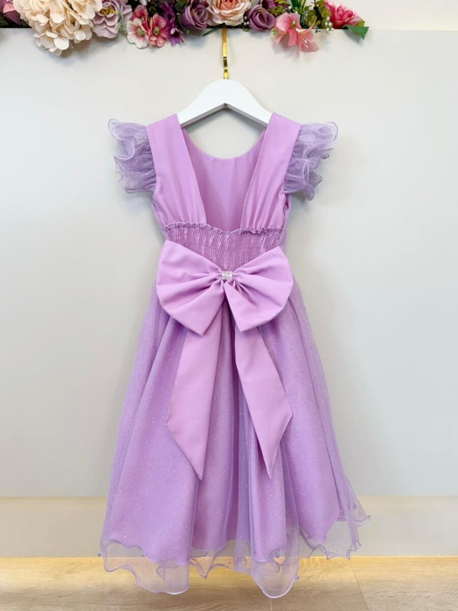 Vestido Infantil Lilás com Glitter Daminha Festa