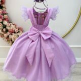 Vestido Infantil Lilás com Glitter Daminha Festa
