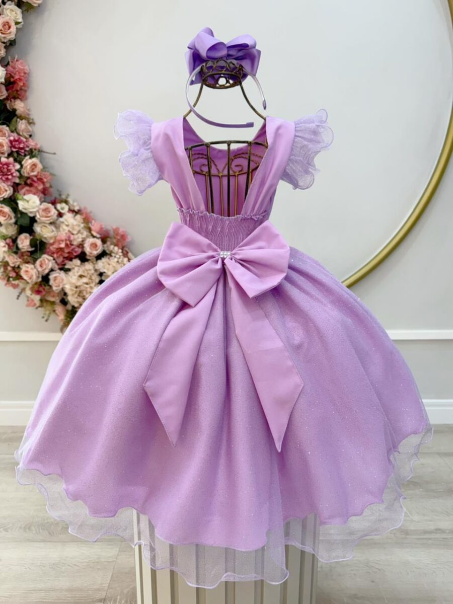 Vestido Infantil Lilás com Glitter Daminha Festa