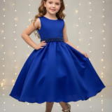 Vestido Infantil Azul Royal com Strass e Pérolas Daminha