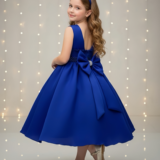 Vestido Infantil Azul Royal com Strass e Pérolas Daminha