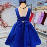 Vestido Infantil Azul Royal com Strass e Pérolas Daminha