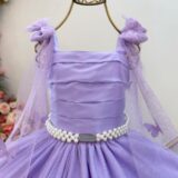 Vestido Infantil Longo Lilás Borboletas e Pérolas Dama