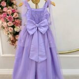 Vestido Infantil Longo Lilás Borboletas e Pérolas Dama