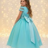 Vestido Infantil Longo Verde Busto Nervura com Pérolas Dama