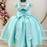 Vestido Infantil Longo Verde Busto Nervura com Pérolas Dama