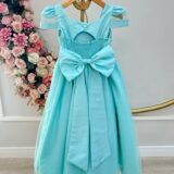 Vestido Infantil Longo Verde Busto Nervura com Pérolas Dama