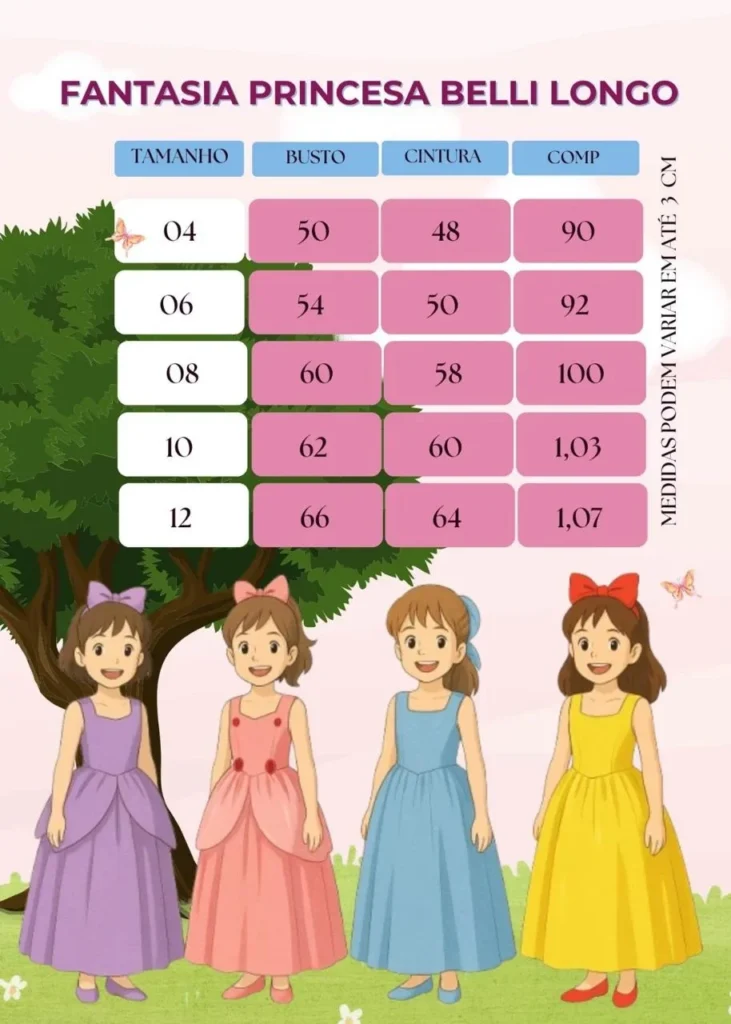 Fantasia Infantil Princesas Belli Regata Longa sem Mangas