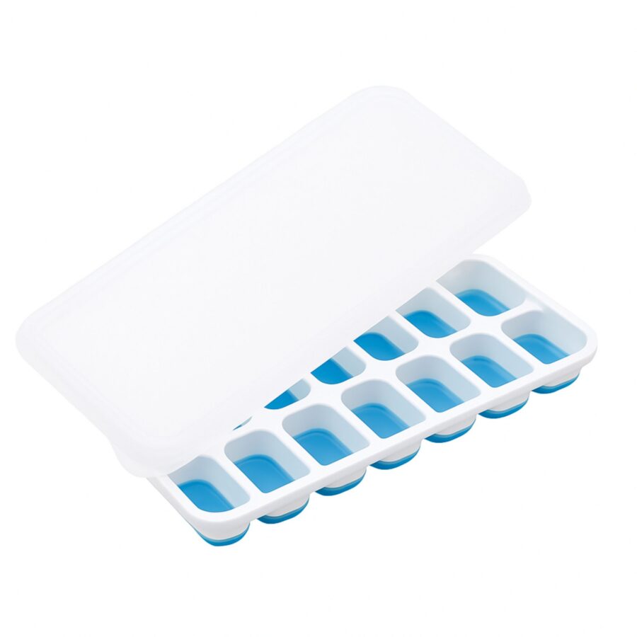 Forma de Gelo com Tampa e Fundo Flexível Empilhável
