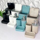 Kit Banheiro Lavabo 4 Peças com Lixeira e Saboneteira