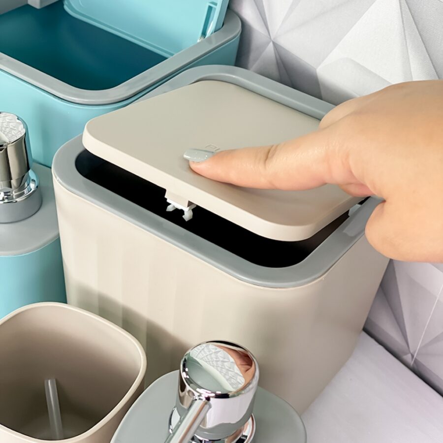 Kit Banheiro Lavabo 4 Peças com Lixeira e Saboneteira