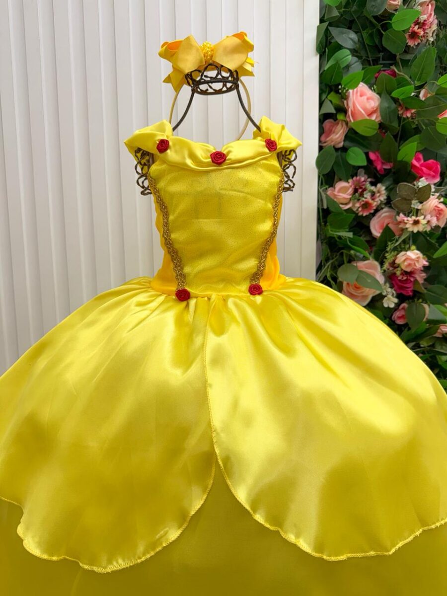Fantasia Infantil Princesa Belli Longa Amarela Sem Mangas