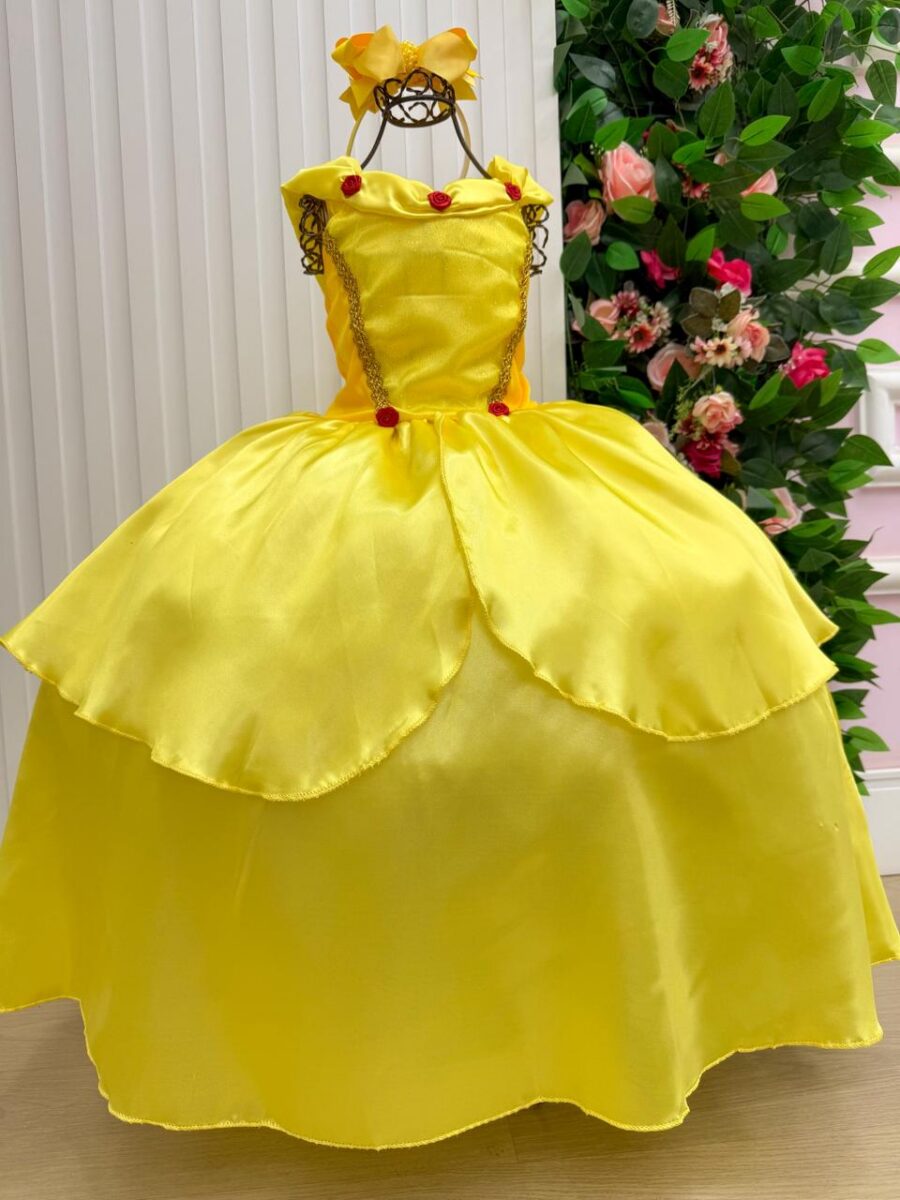 Fantasia Infantil Princesa Belli Longa Amarela Sem Mangas