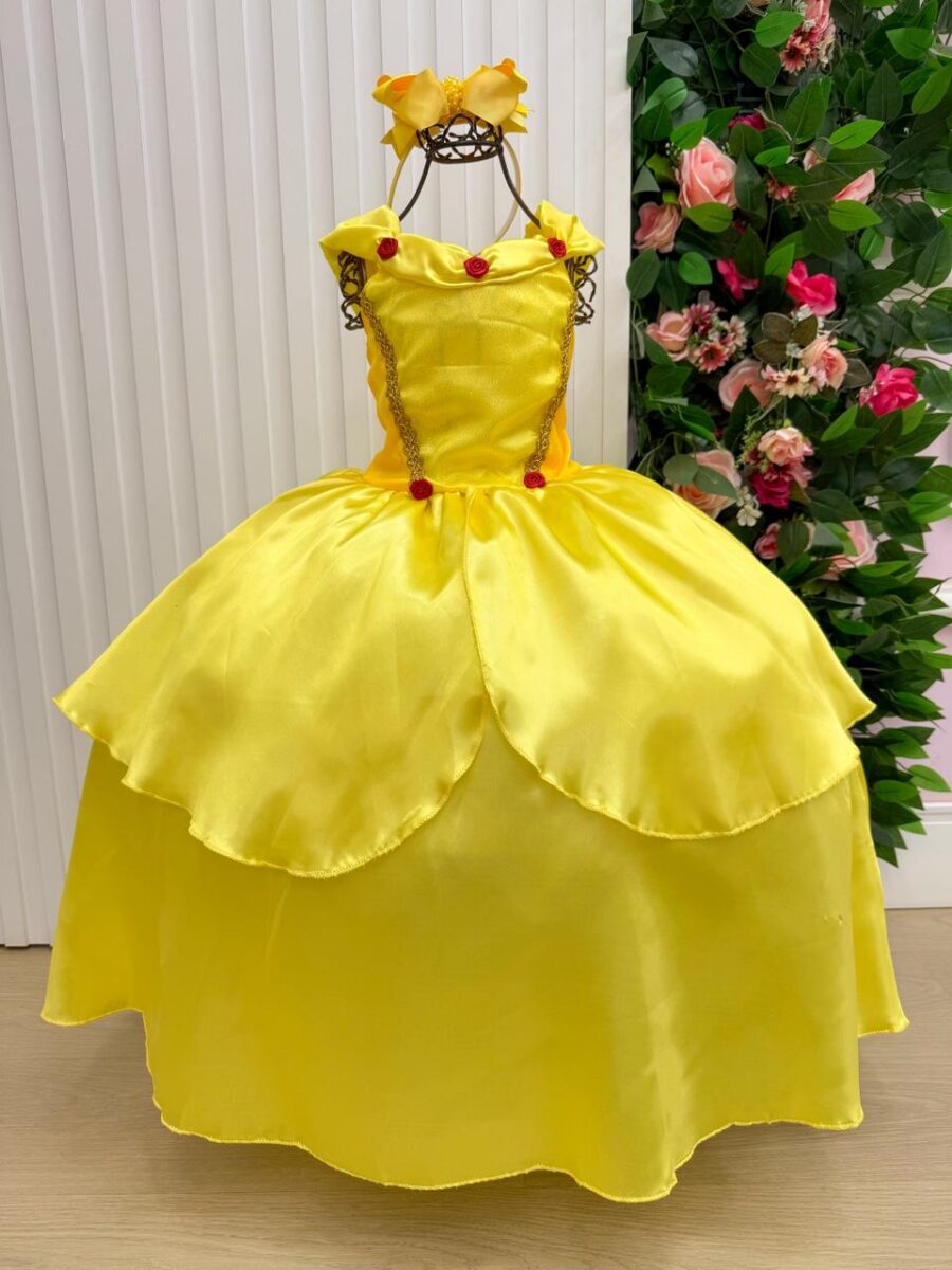 Fantasia Infantil Princesa Belli Longa Amarela Sem Mangas