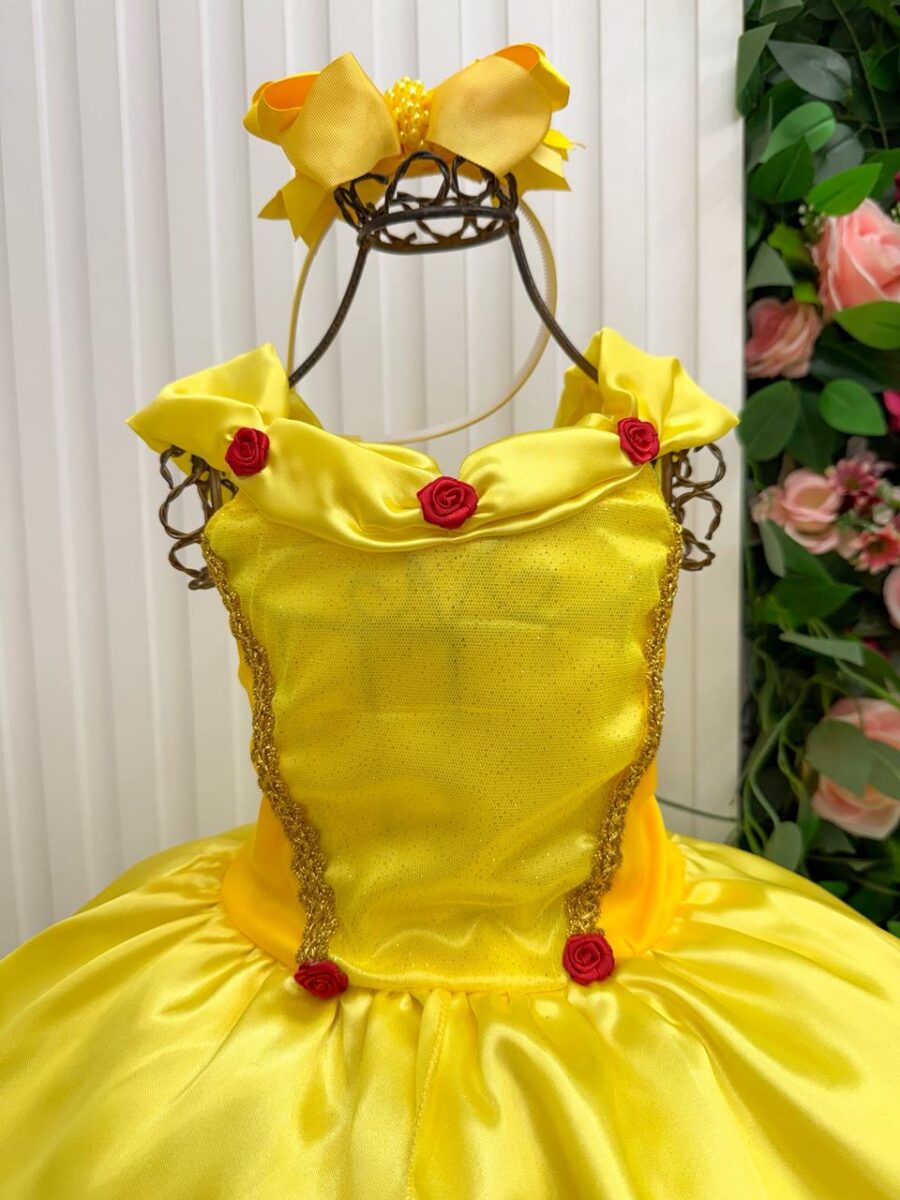 Fantasia Infantil Princesa Belli Longa Amarela Sem Mangas