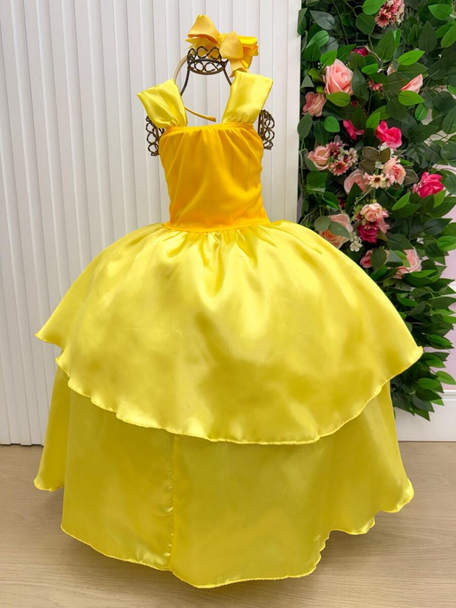 Fantasia Infantil Princesa Belli Longa Amarela Sem Mangas
