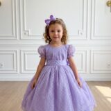 Vestido Infantil Marie Lilás de Bolinhas