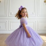 Vestido Infantil Marie Lilás de Bolinhas