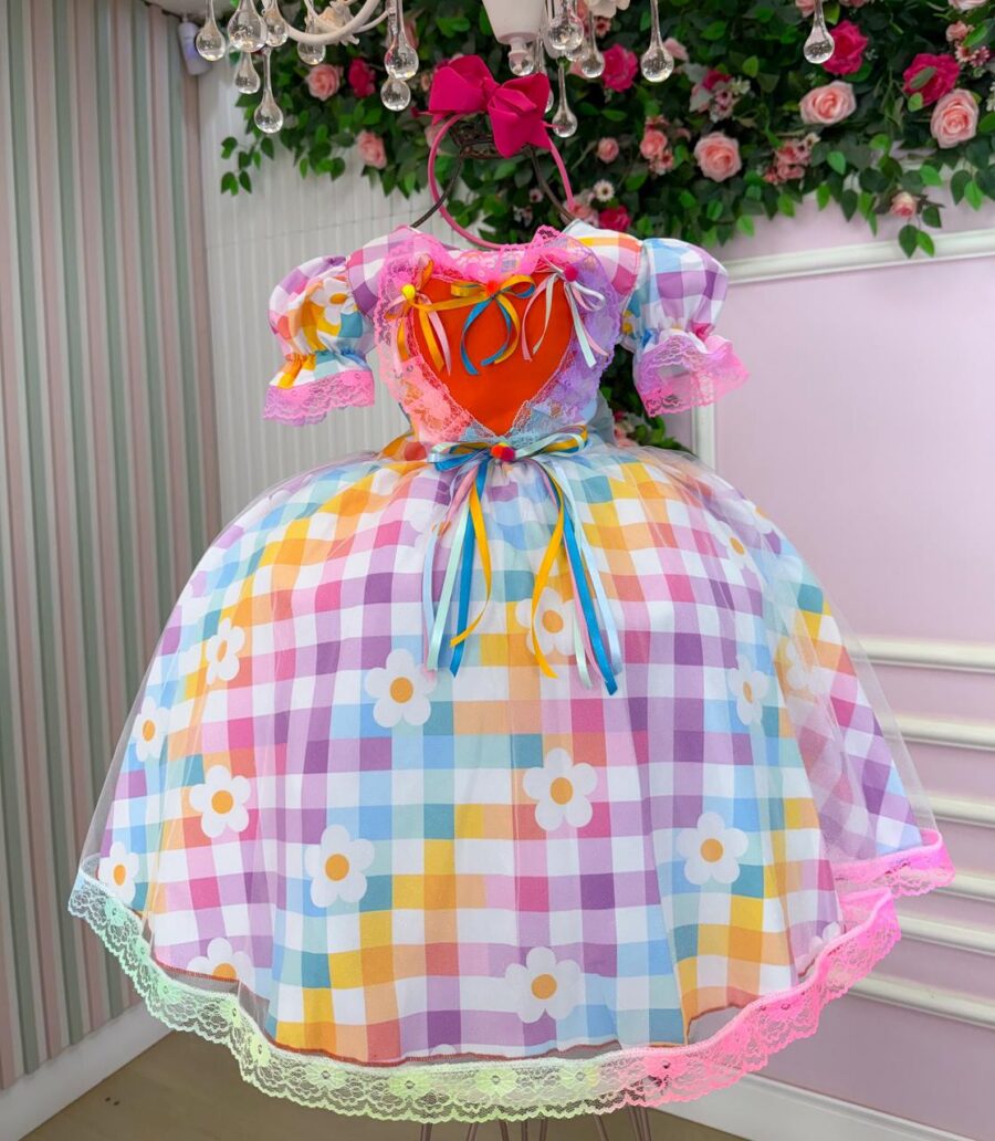 Vestido Junino Infantil Marie São João Encantado Rosa