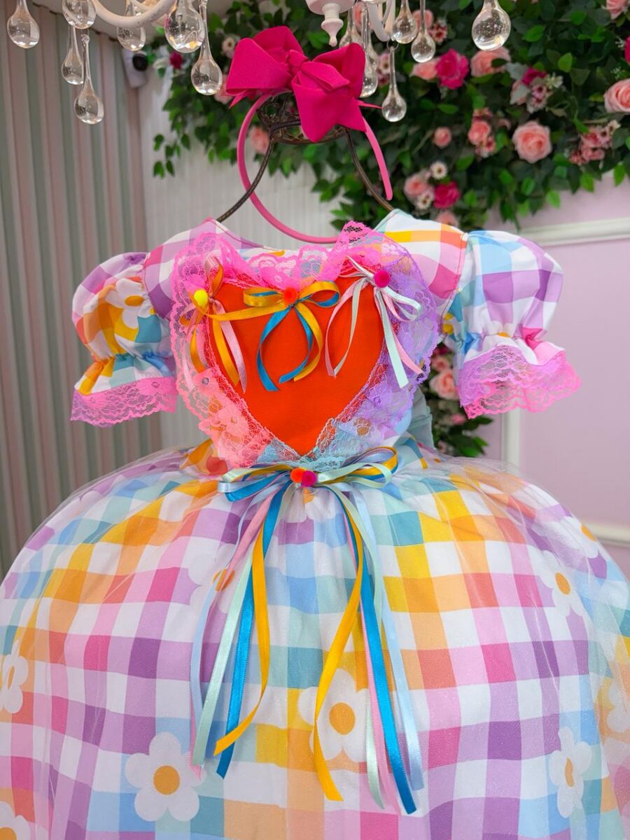 Vestido Junino Infantil Marie São João Encantado Rosa