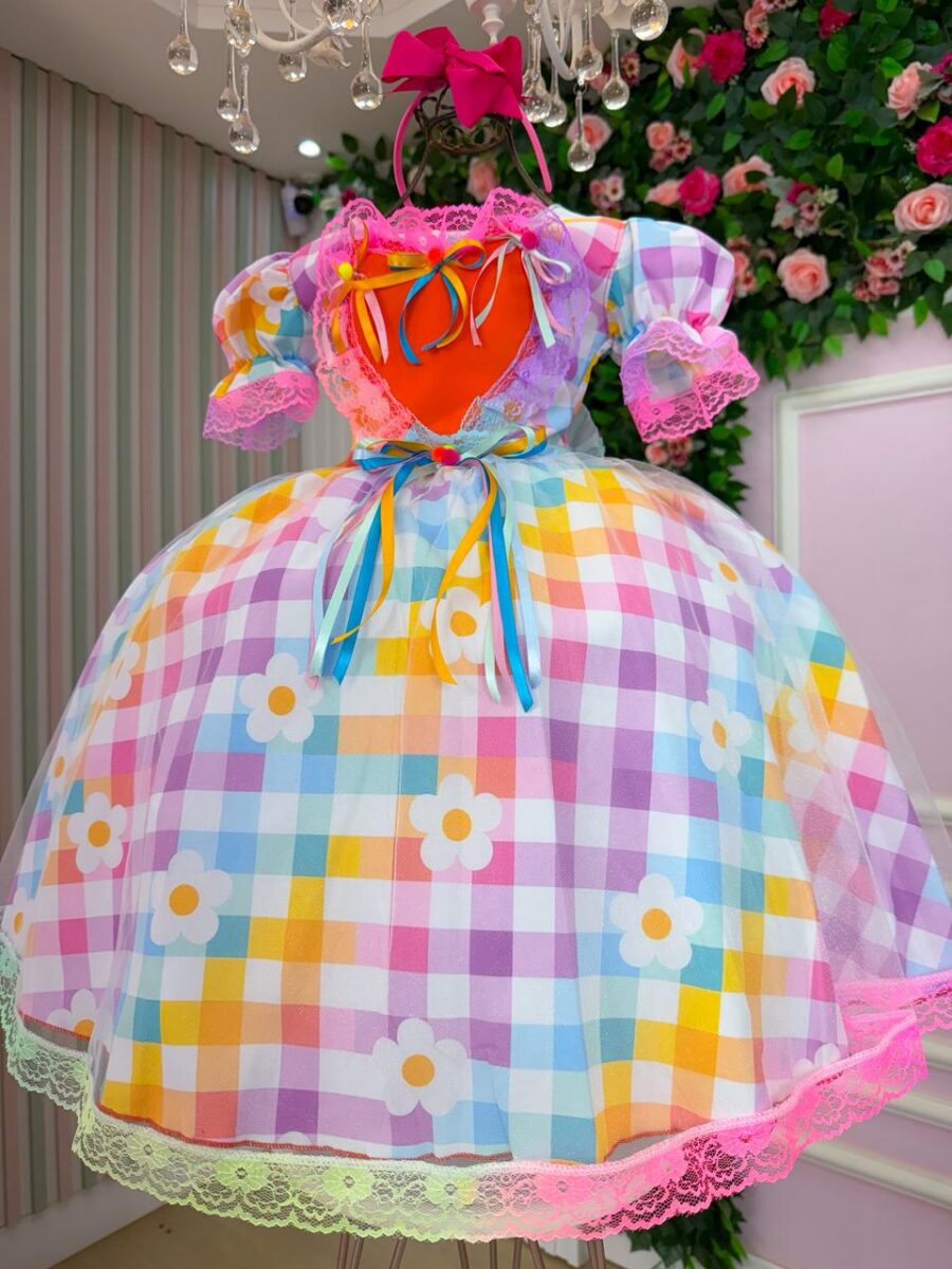 Vestido Junino Infantil Marie São João Encantado Rosa