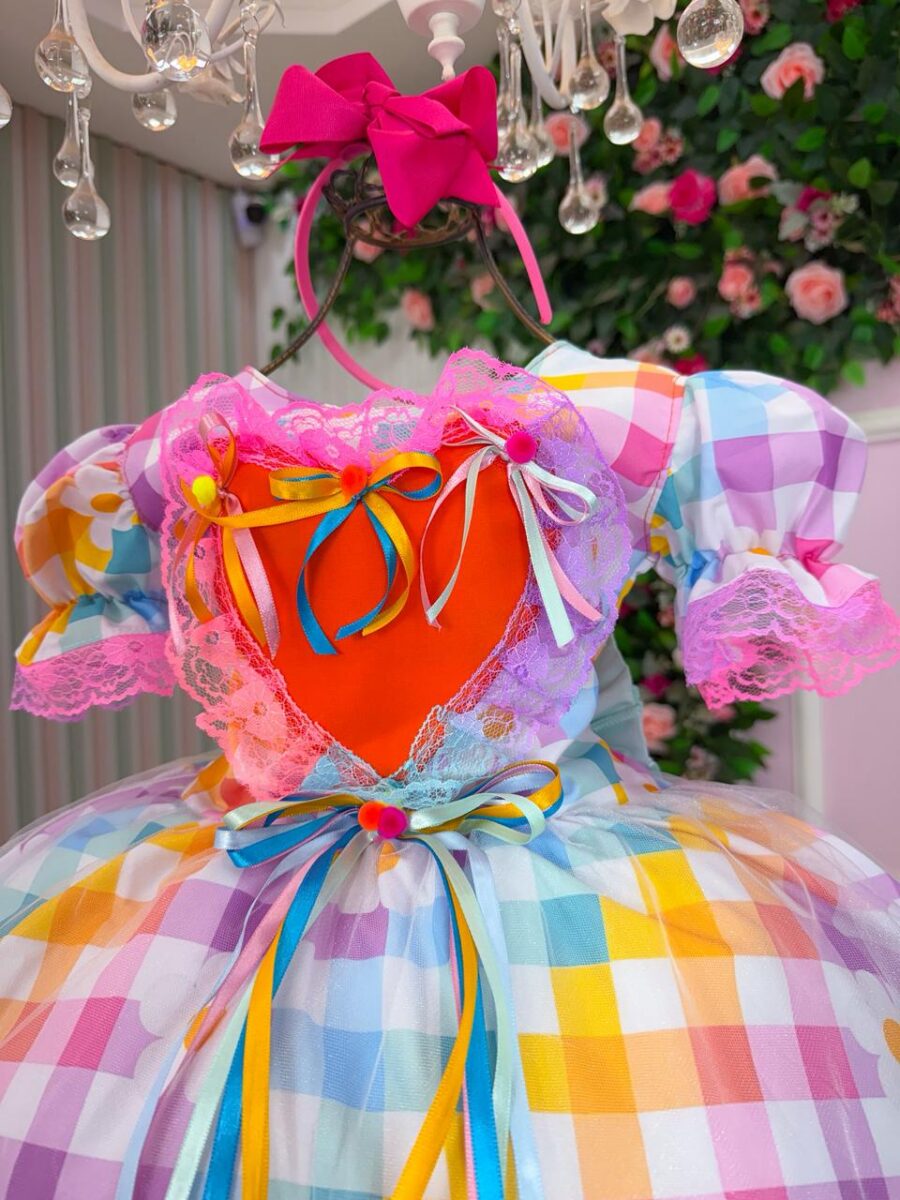 Vestido Junino Infantil Marie São João Encantado Rosa