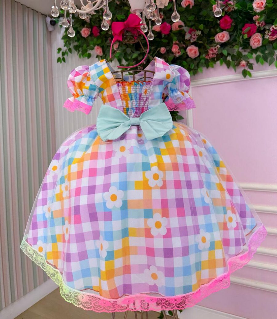 Vestido Junino Infantil Marie São João Encantado Rosa