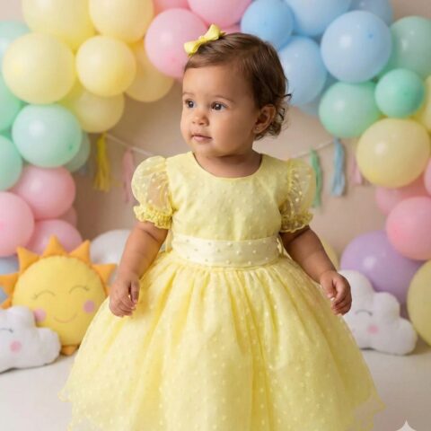 Vestido Infantil Marie Amarelo de Bolinhas