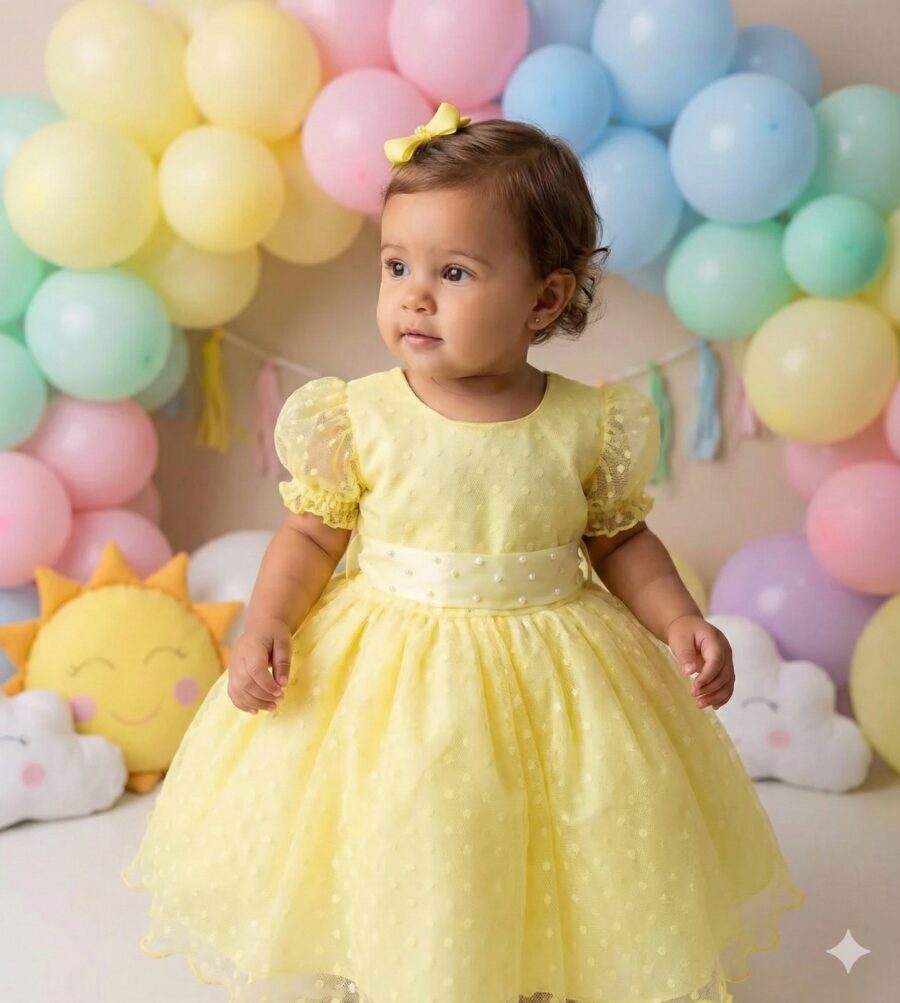 Vestido Infantil Marie Amarelo de Bolinhas
