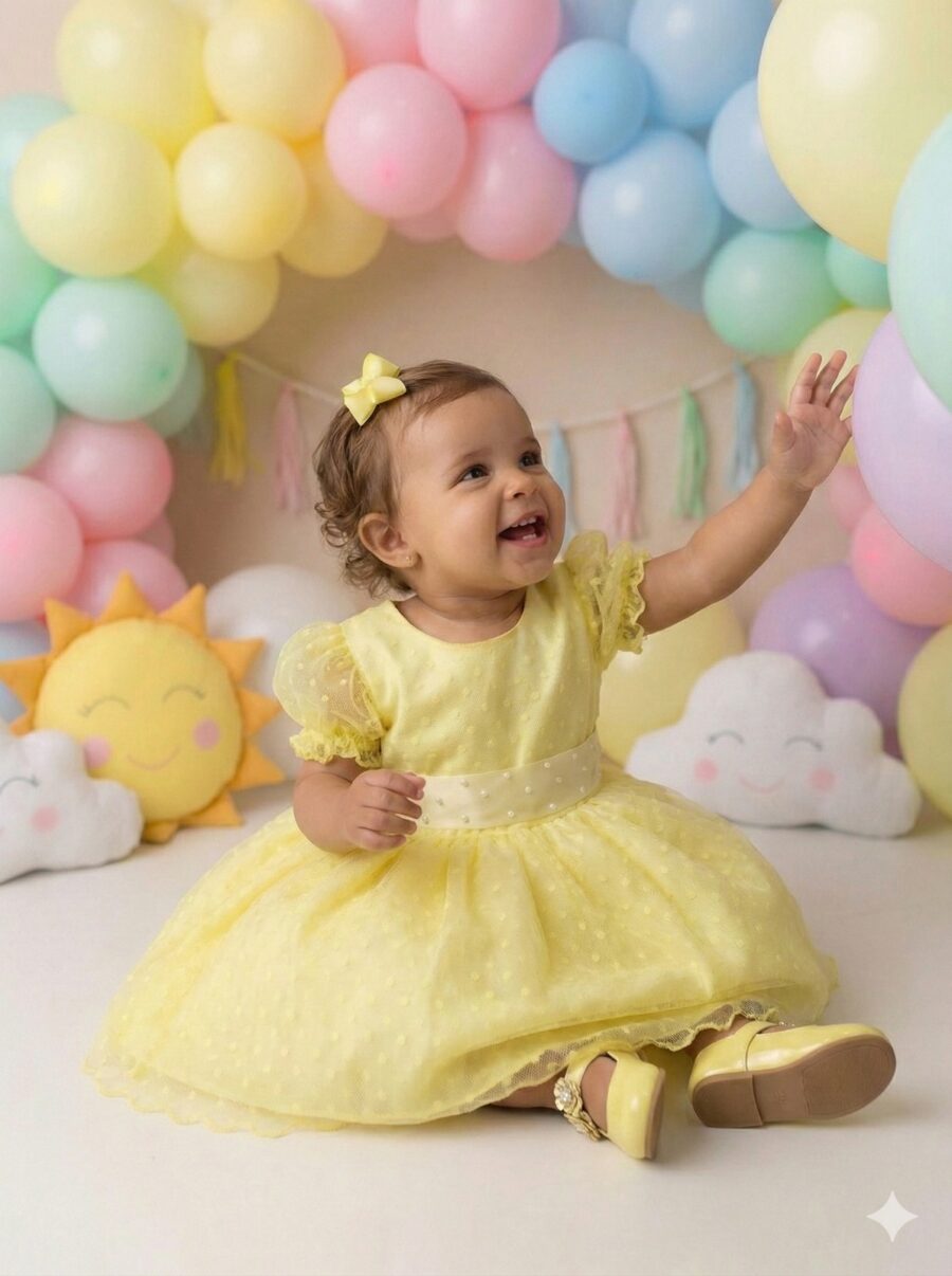 Vestido Infantil Marie Amarelo de Bolinhas