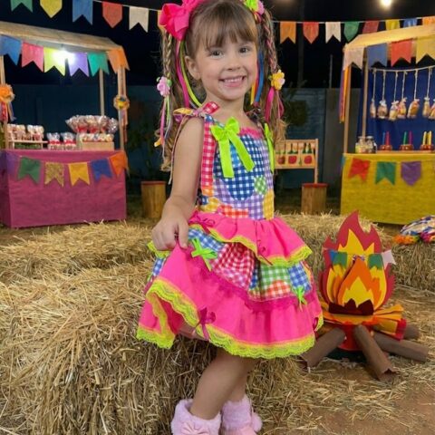 Vestido Junino Infantil Banana Club Encanto da Roça Rosa