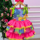 Vestido Junino Infantil Banana Club Encanto da Roça Rosa
