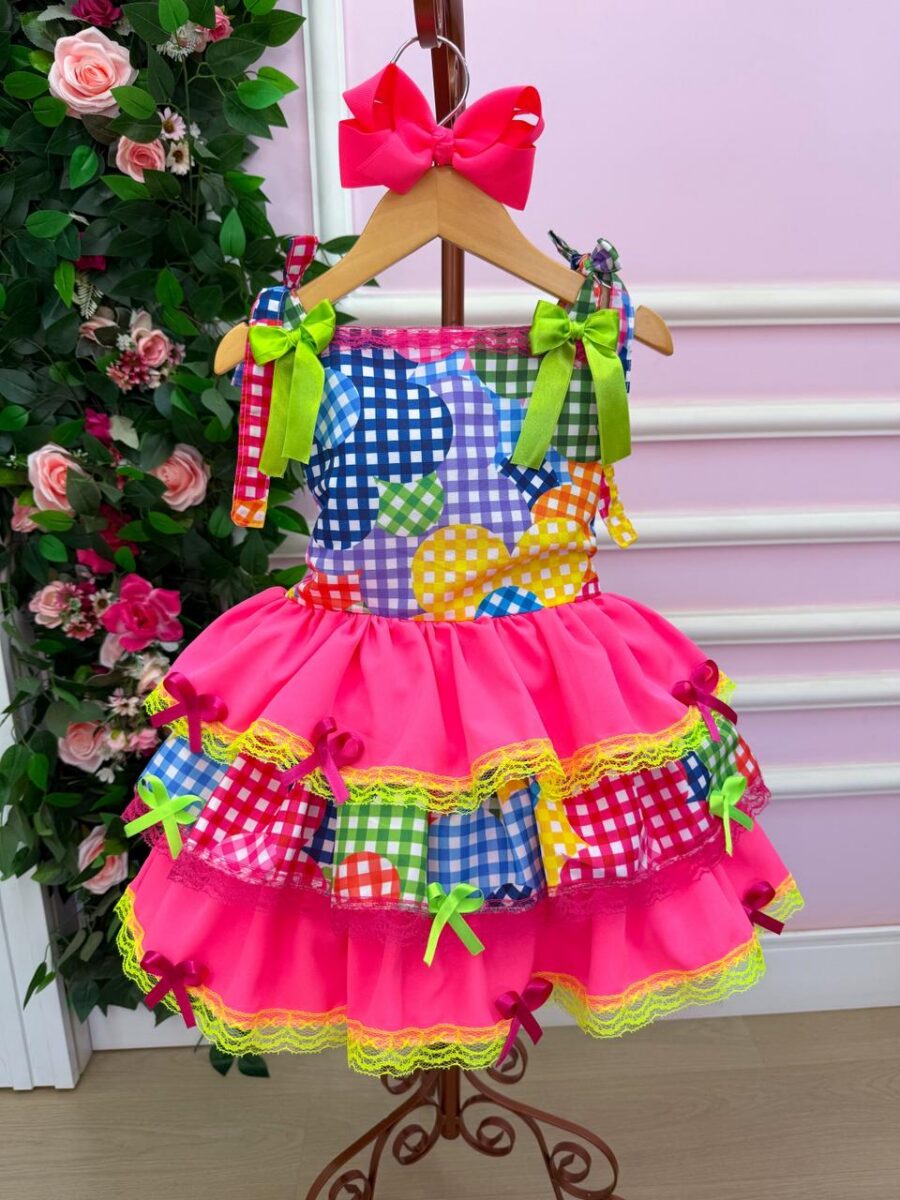 Vestido Junino Infantil Banana Club Encanto da Roça Rosa