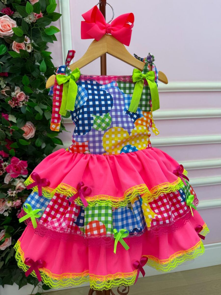Vestido Junino Infantil Banana Club Encanto da Roça Rosa