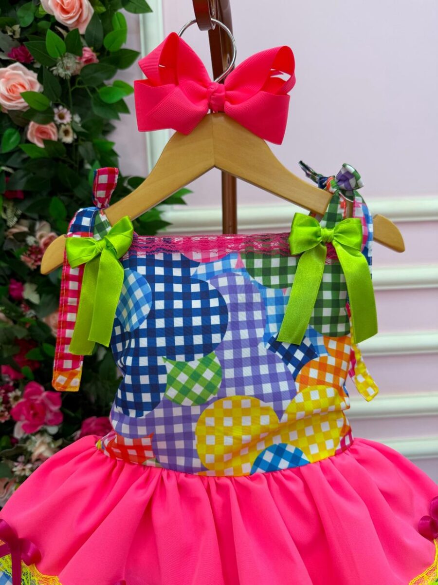 Vestido Junino Infantil Banana Club Encanto da Roça Rosa