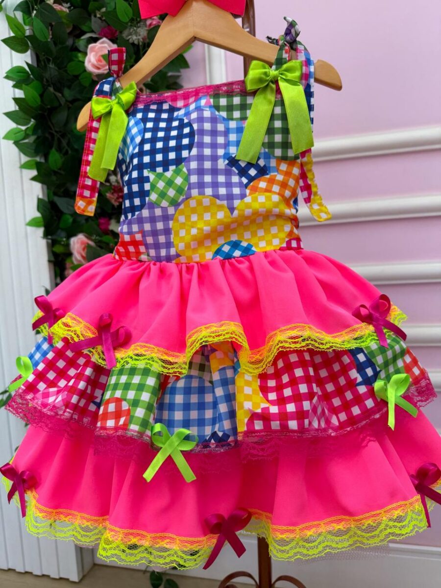 Vestido Junino Infantil Banana Club Encanto da Roça Rosa
