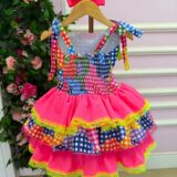 Vestido Junino Infantil Banana Club Encanto da Roça Rosa