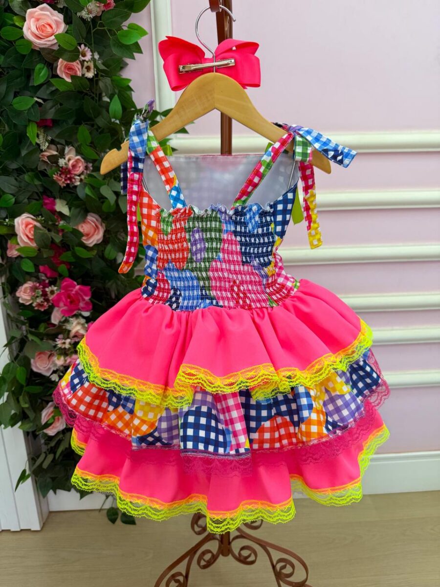 Vestido Junino Infantil Banana Club Encanto da Roça Rosa