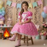 Vestido Junino Infantil Marie Ursinho do Sertão Pink