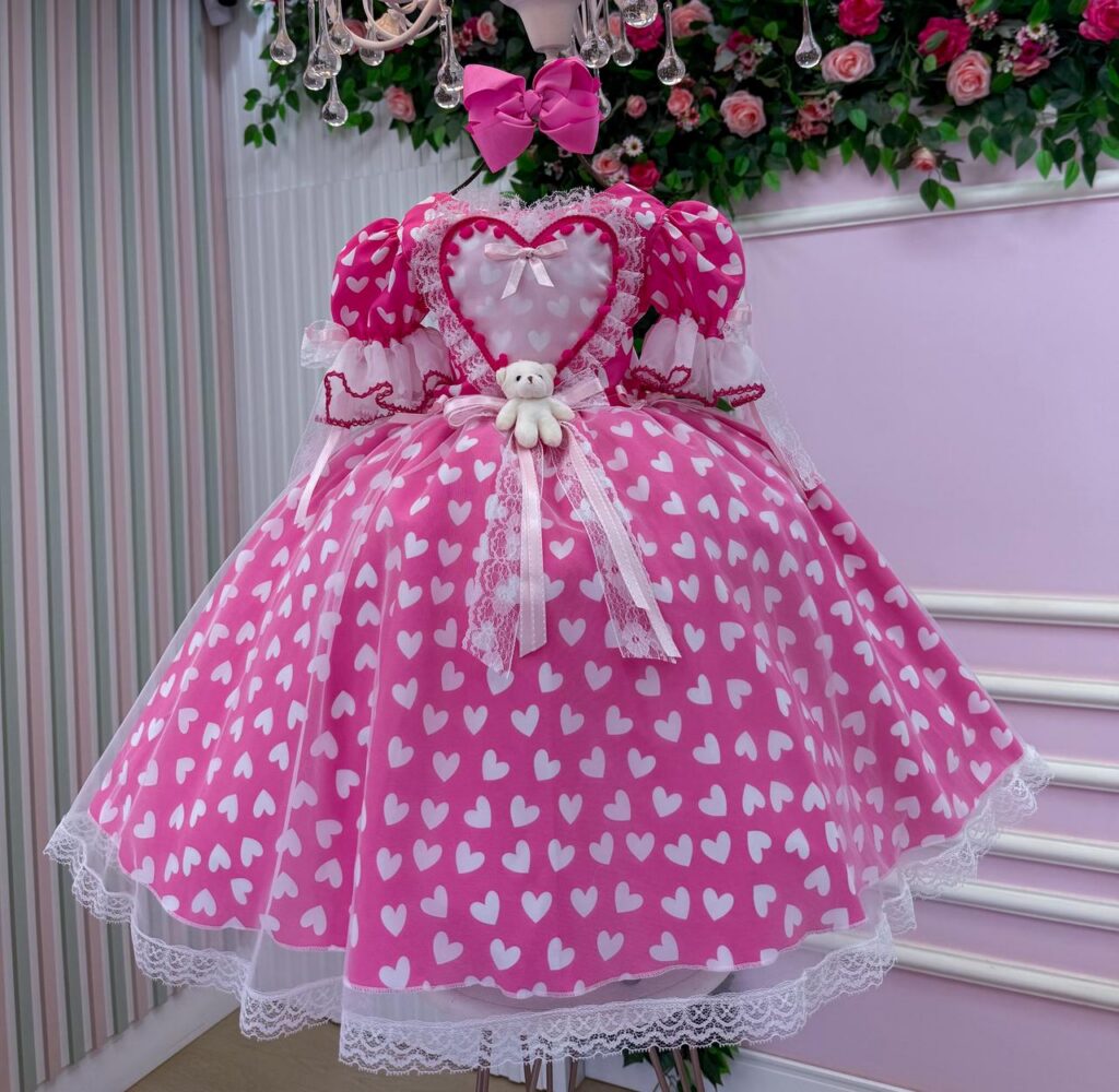 Vestido Junino Infantil Marie Ursinho do Sertão Pink