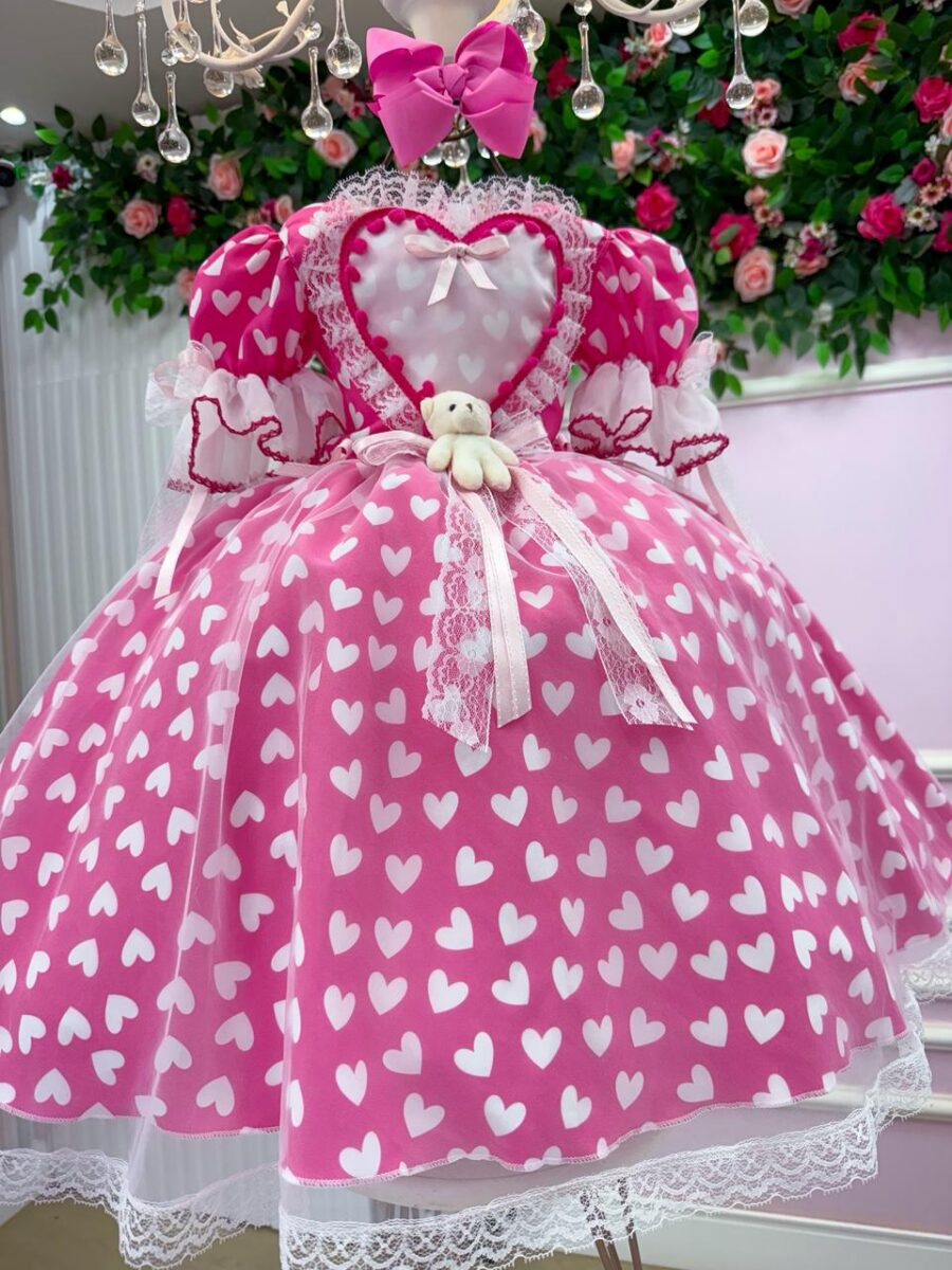 Vestido Junino Infantil Marie Ursinho do Sertão Pink