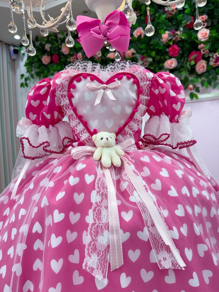 Vestido Junino Infantil Marie Ursinho do Sertão Pink