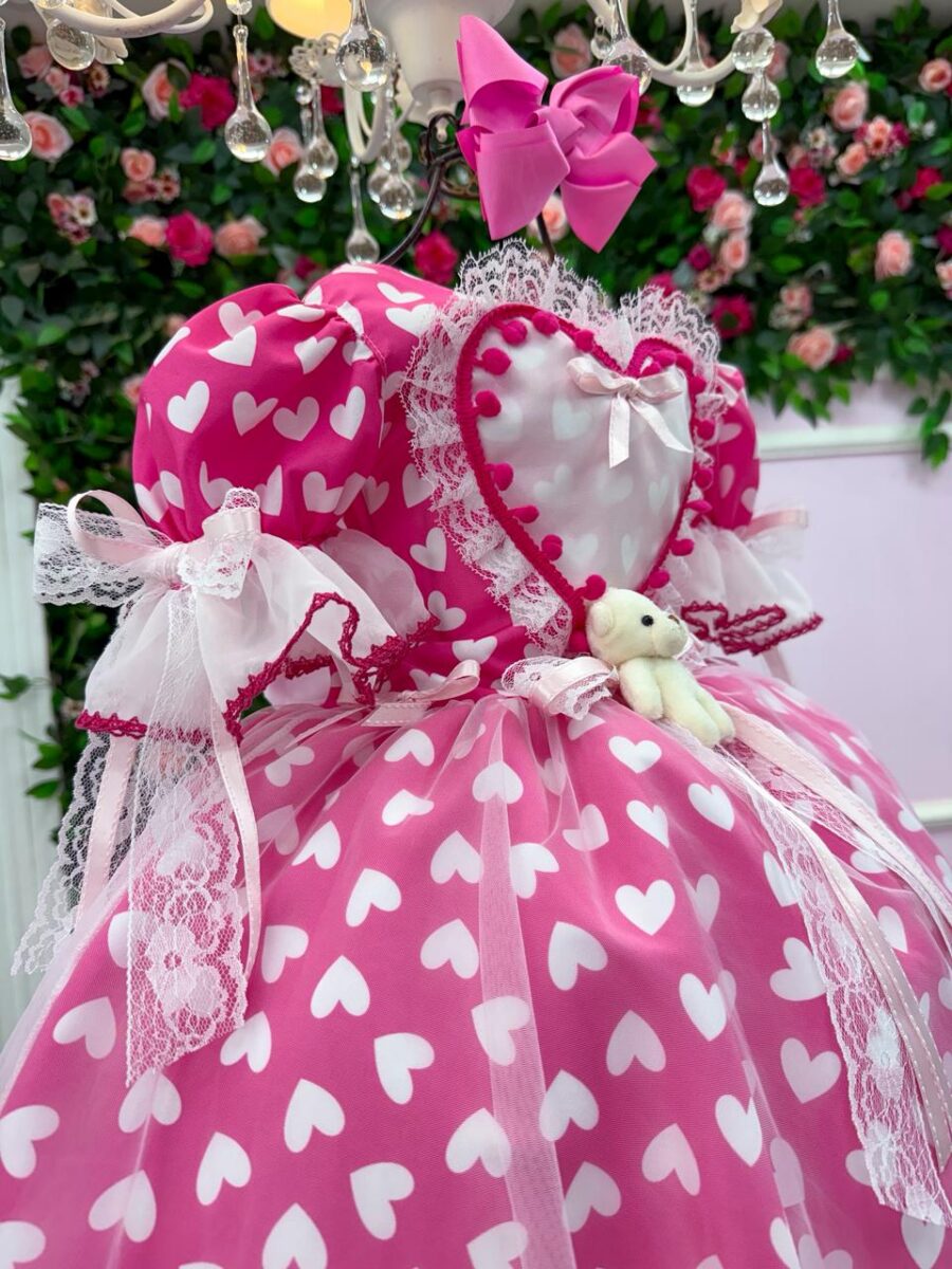 Vestido Junino Infantil Marie Ursinho do Sertão Pink