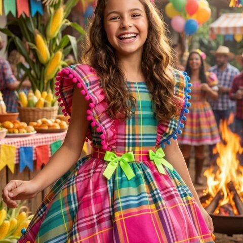Vestido Junino Infantil Banana Club Quermesse do Encanto