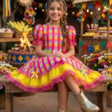 Vestido Junino Infantil Banana Club Quermesse Feliz Rosa