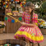 Vestido Junino Infantil Banana Club Quermesse Feliz Rosa
