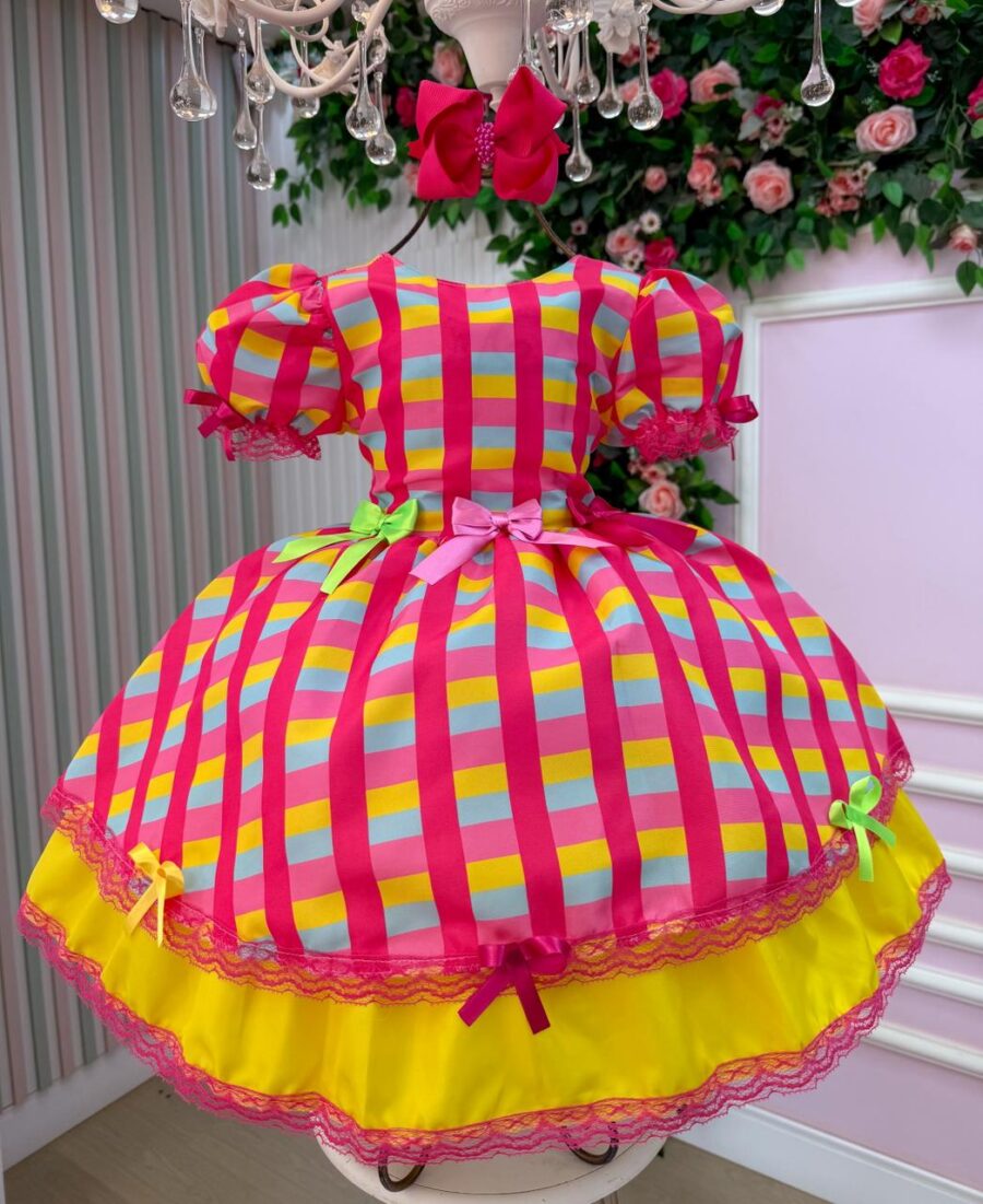 Vestido Junino Infantil Banana Club Quermesse Feliz Rosa