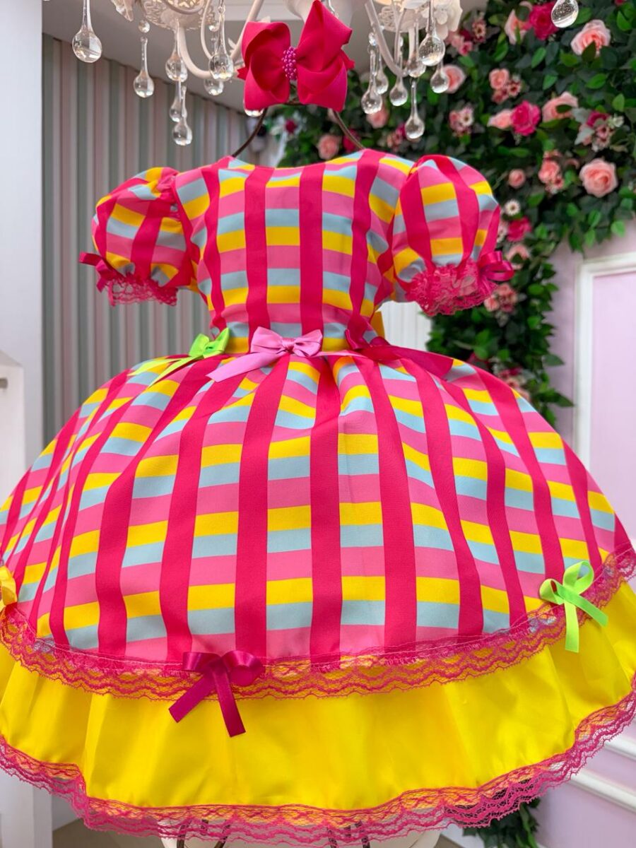 Vestido Junino Infantil Banana Club Quermesse Feliz Rosa
